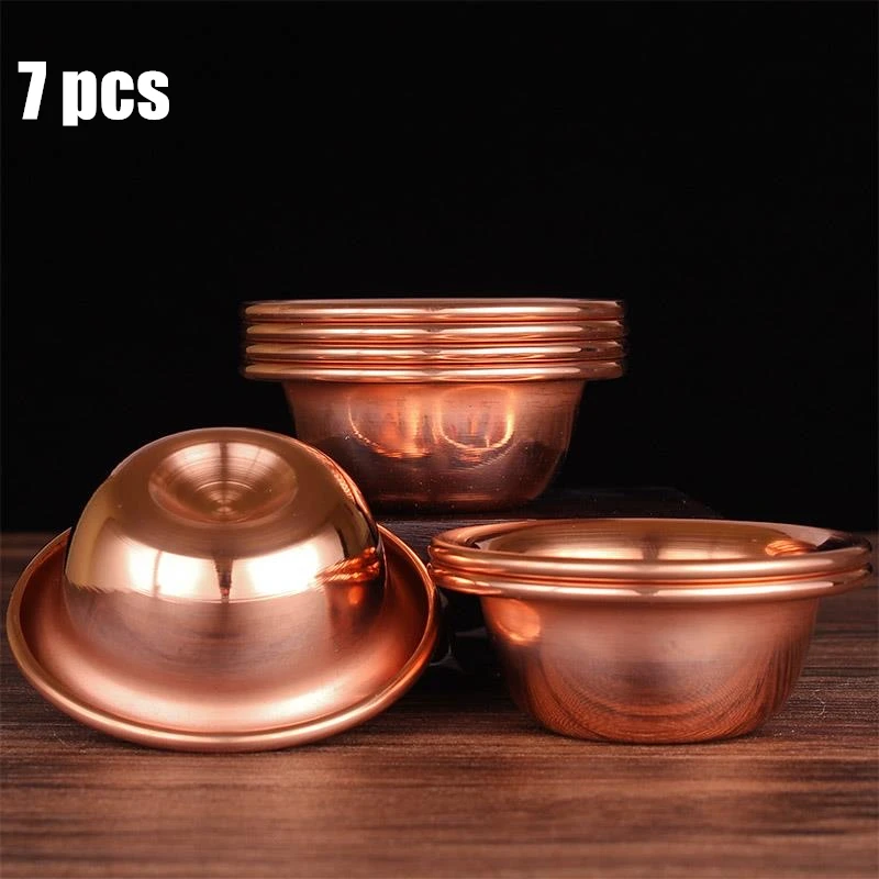 

7pcs Pure Copper Tribute Bowl Brass Auspicious Luster Tibetan Bowl 11cm Holy Water Cup Buddhist Saucer Home's Gift Decorative