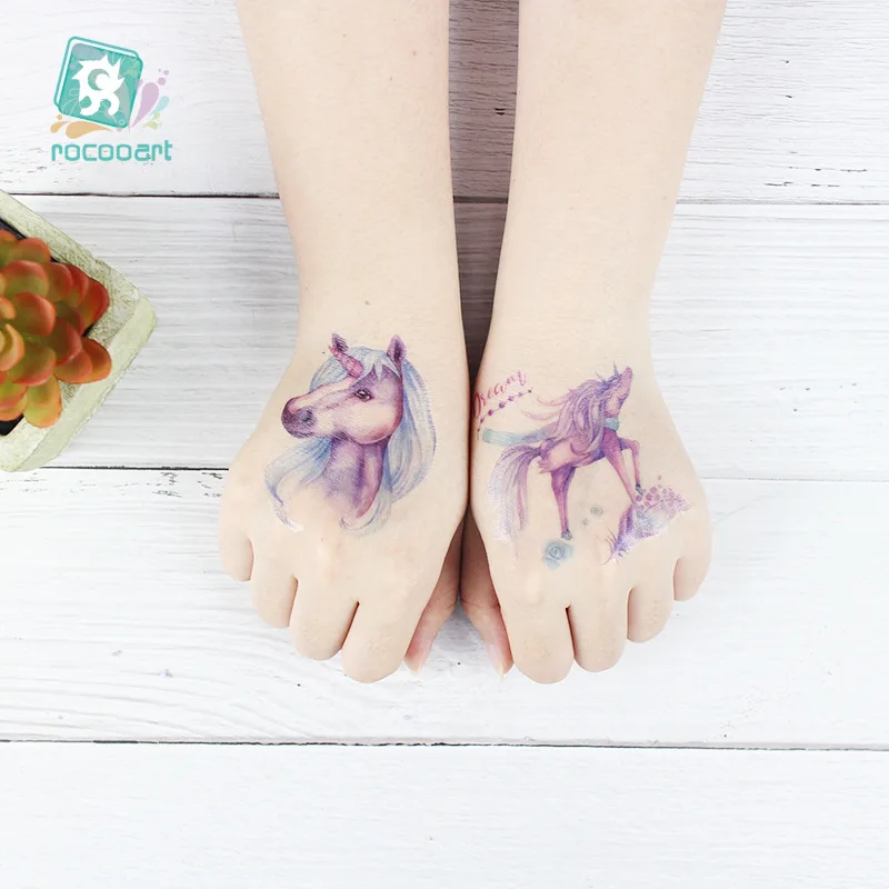 الفردية شارة يونيكورن تصميم نقل المياه للماء لصاقات وشم مؤقت للنساء الذراع الجسم الفن الوشم وهمية