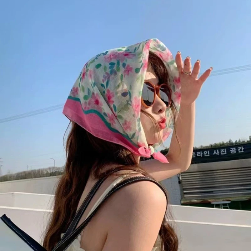 

Шелковый тюрбан, квадратный пасторальный стиль, сломанный цветок, шелковый шарф, женская повязка на голову для девочек, аксессуары, носовой платок, полотенце для волос