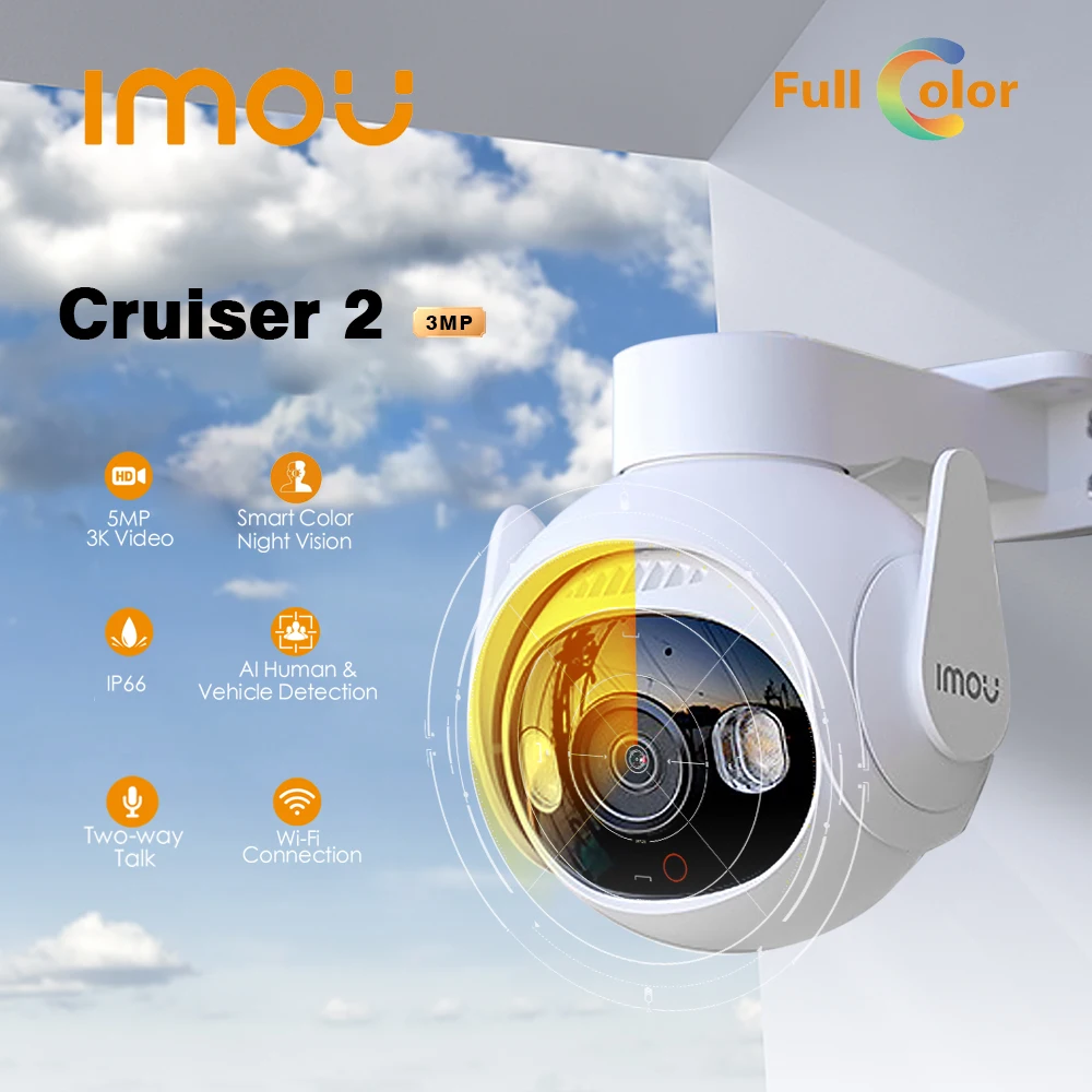 IMOU Cruiser 2 3MP WiFi 360º Outdoor Security Camera Smart Tracking Human Detection IP66 Smart Night Vision Two Way Talk