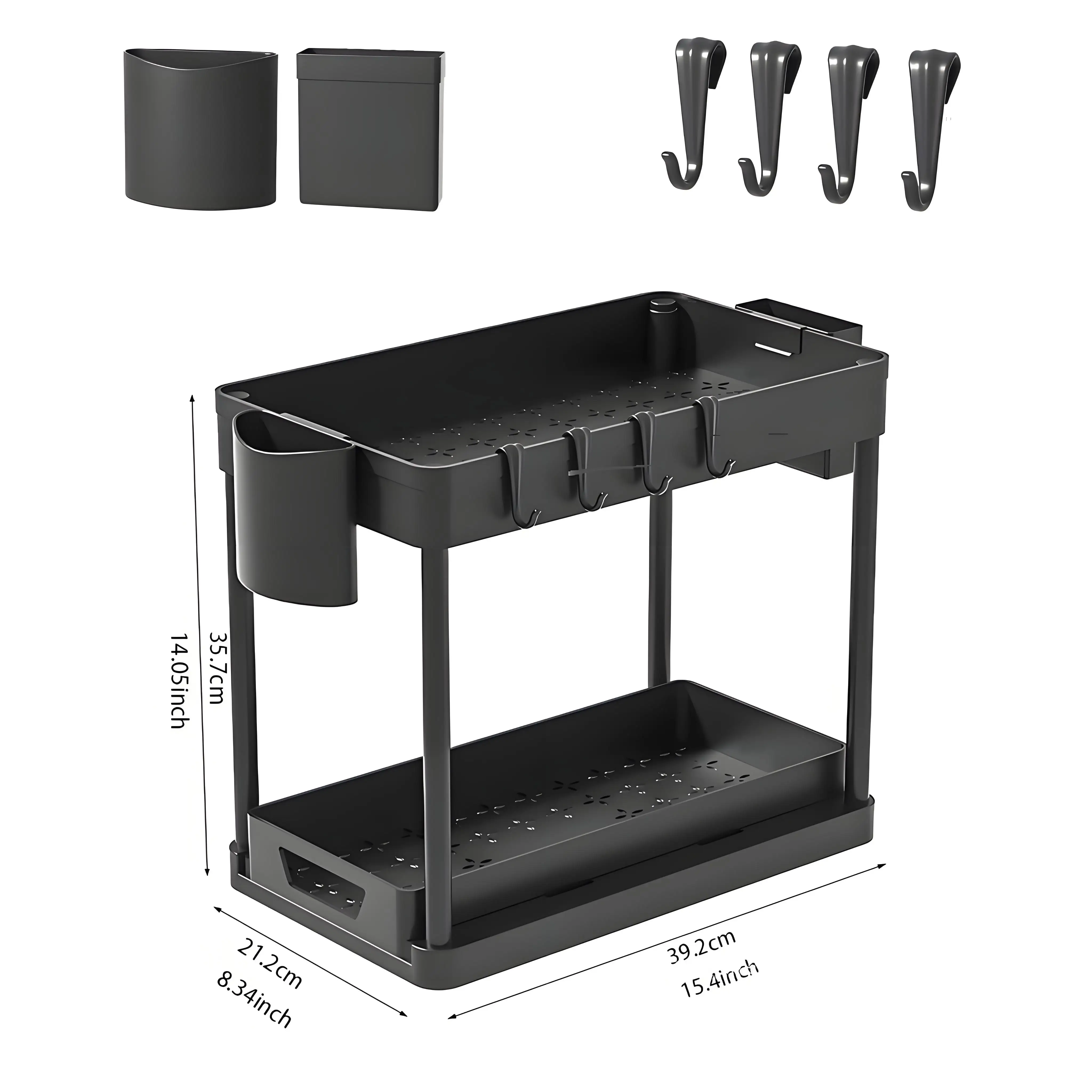 2-Pack Modular Under Sink Shelves - Adjustable Steel Organizer ✔Epoxy-Coated & Rustproof (Cabinet Closet Storage)