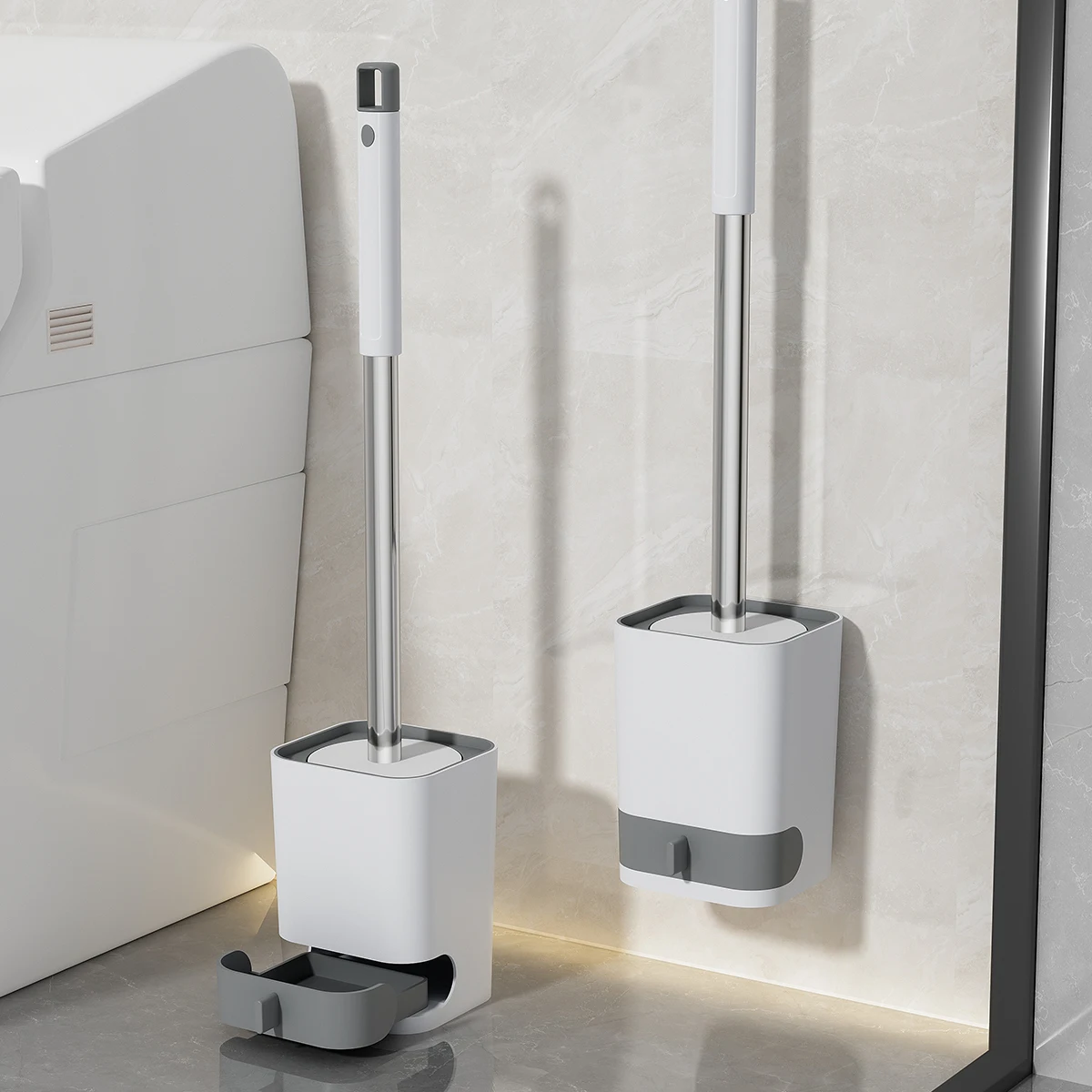 

WORTHBUY Toilet Cleaning Brush Without Dead Ends Plastic Wall Mounted Toilet Brush Bathroom Accessories Punch Free Cleaning Tool