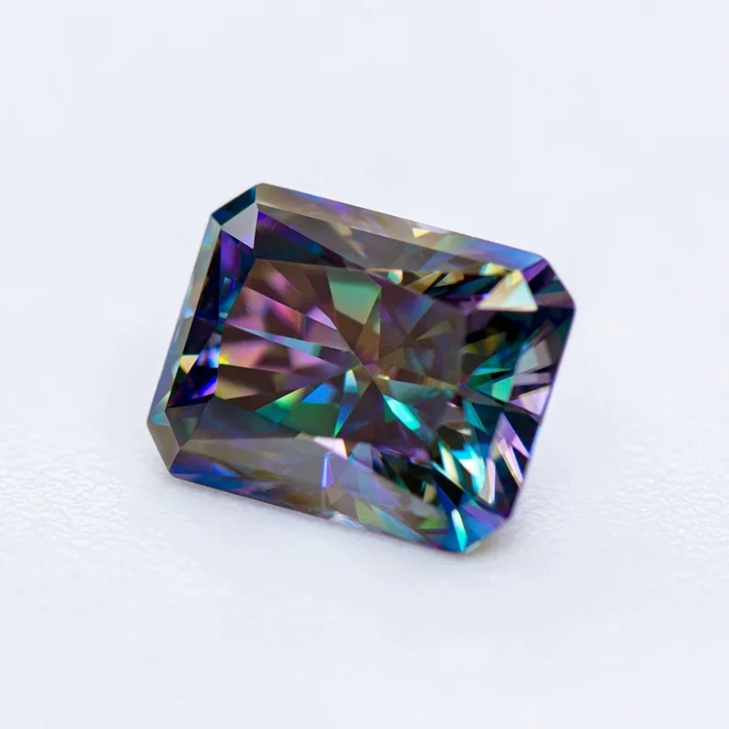 Pierre de moissanite verte arc-en-ciel, coupe radieuse, pierre précieuse cultivée en laboratoire, bijoux à bricoler soi-même, matiques, cadeau exécutif avec certificat GRA, document