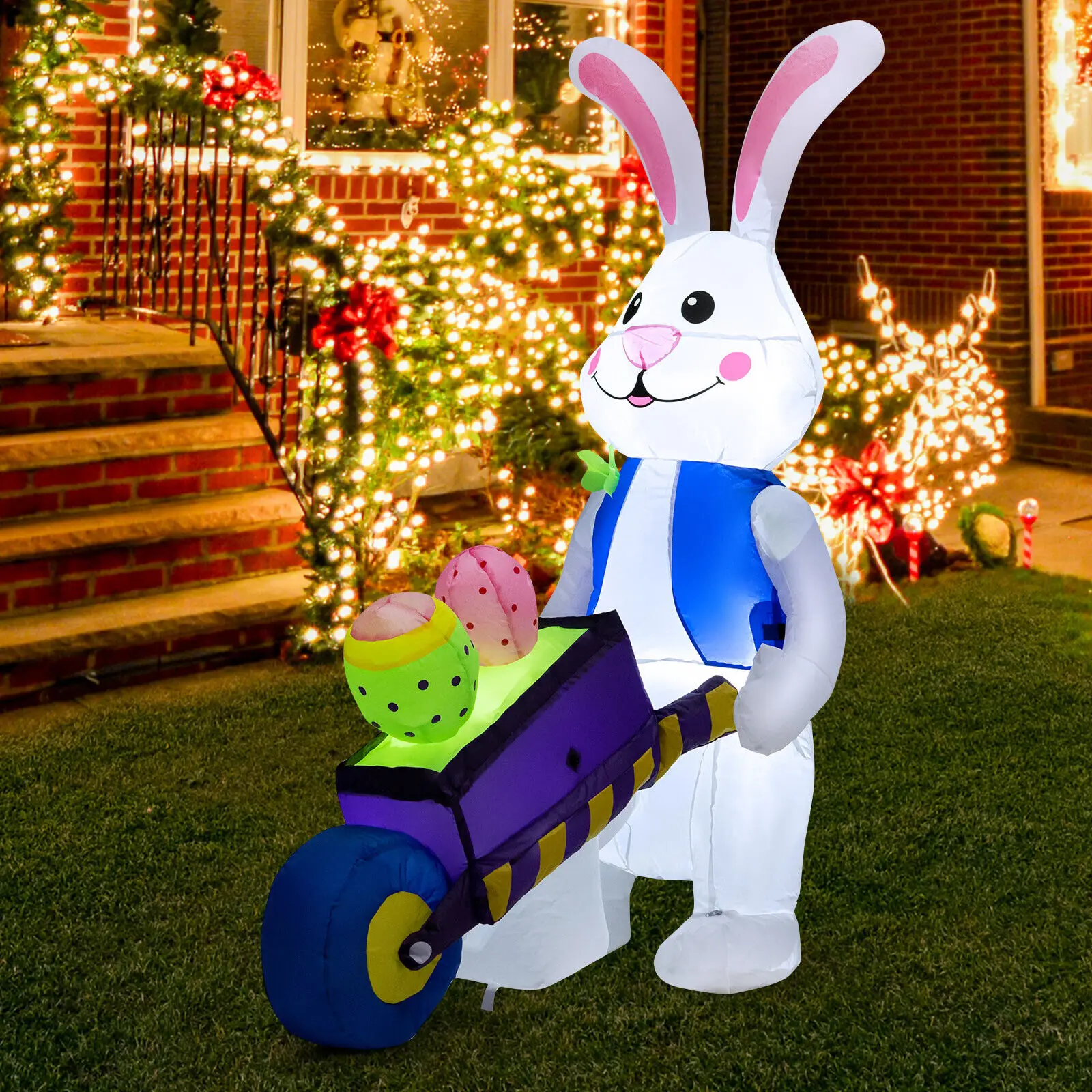 Costway 4 Ft Inflatable Easter Bunny Blowup Holiday Rabbit Decoration W/ Pre-Lit LED