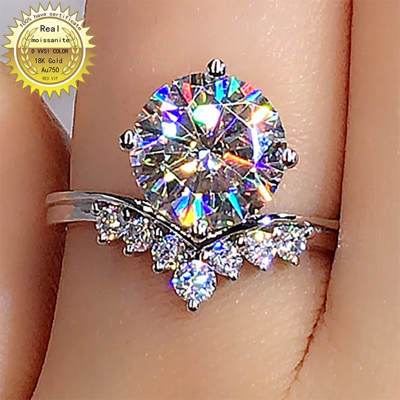 

3Carat Soild 18K Au750 White Gold Ring Round shape DVVS Moissanite Diamonds Wedding Party Engagement Anniversary Ring