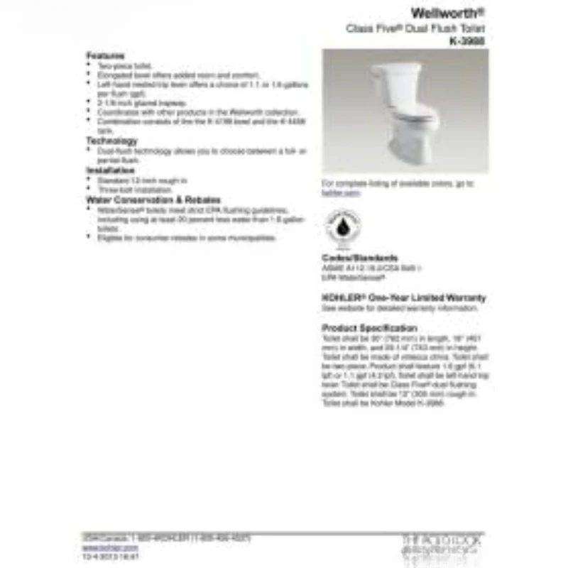 Wellworth Two-Piece Elongated Dual-Flush Toilet with Class Five Flush System and Left-Hand Trip Lever