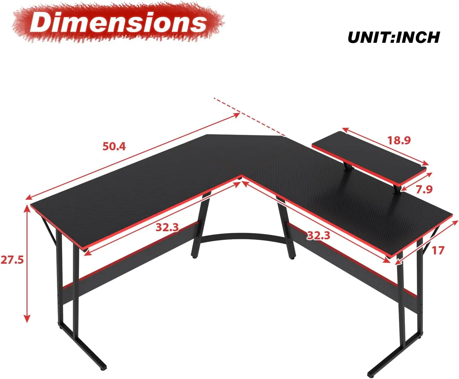 L shaped Desk for Gaming,Home Office Desks with Detachable Monitor Stand, Corner Desk for Small Place,Large
