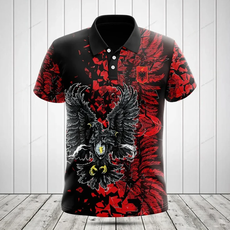 Custom Name Albania Shield Graphic Polo Shirt Summer Casual Unisex Pullover Fashion Streetwear Loose Jersey Short Sleeve Tops