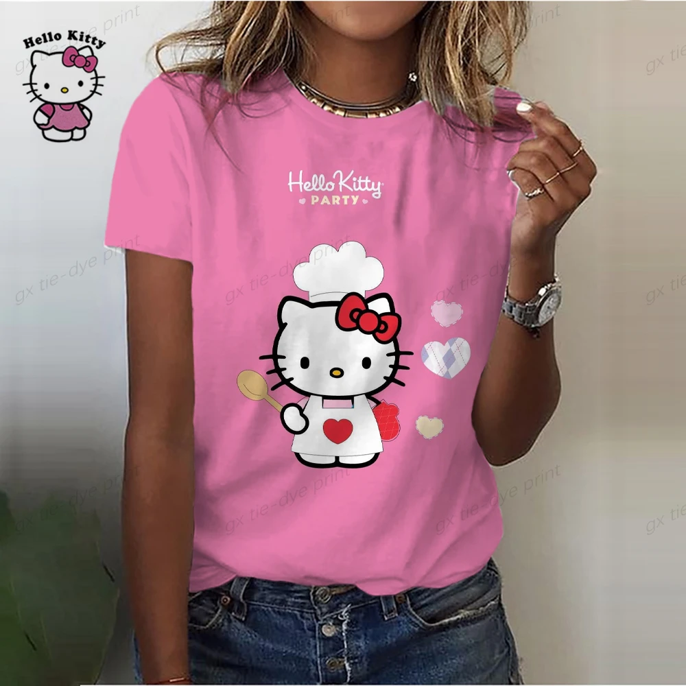 Top Clothing Tee Women Female Hello Kitty Printed Fashion Lady Sweet Cute Style Cartoon Casual Graphic T-shirts