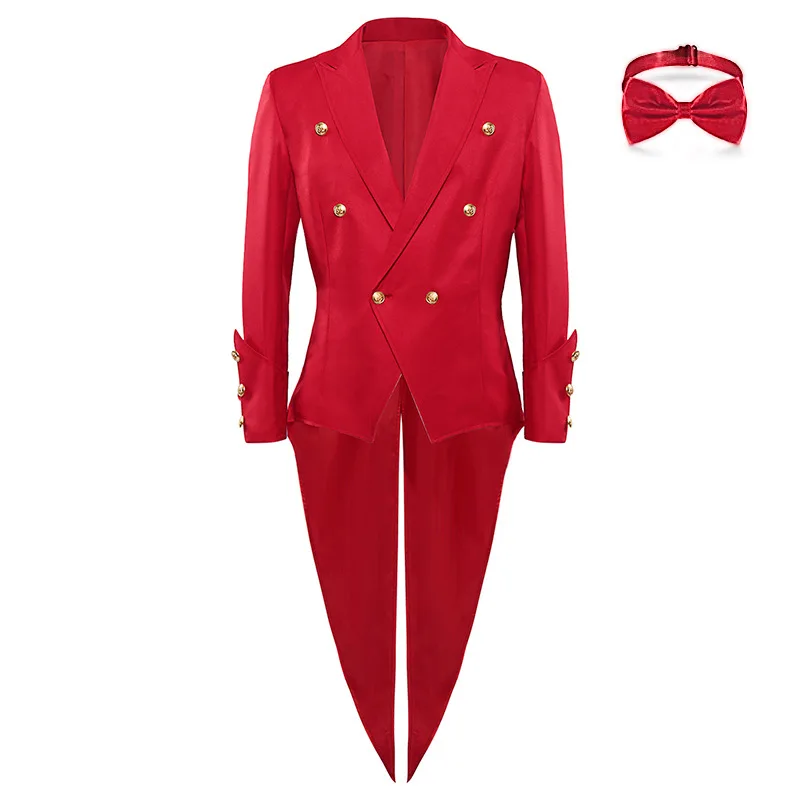 Men Vintage Medieval Victorian Gothic Steampunk Tailcoat Jackets Red Renaissance Coat Halloween Role Play Cosplay Costume