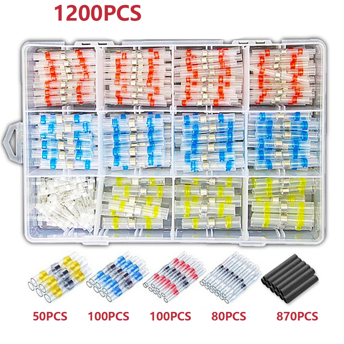 1200Pcs/800/600 Solder Seal Sleeve Heat Shrink Butt Wire Connectors Terminals Electrical Wire Terminals Insulated Butt Splices