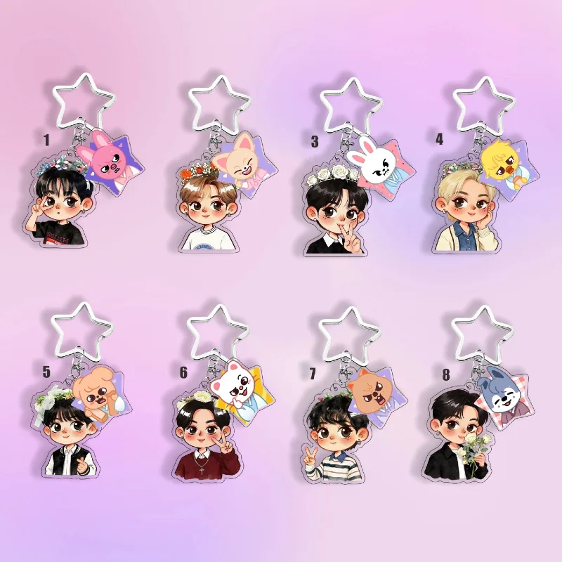 

Stray Kids Cartoon Acrylic Keychain Li Longfu Fang Can SKZOO Li Minhao Han Zhi Backpack Acrylic Keychain BB024