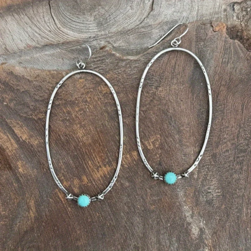 Böhmischer Stil Vintage Eingelegte Synthetische Türkis Ovale Hängeohrringe Damen Mode Festival Urlaub Schmuck Accessoires Geschenke