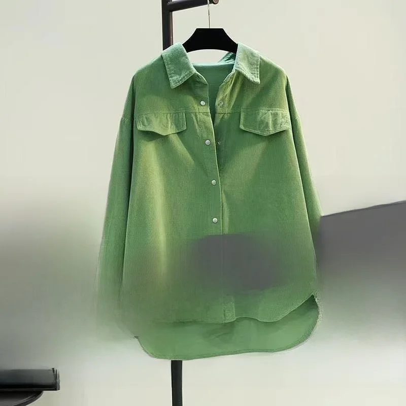 

Вельветовый женский воротник средней длины на пуговицах с длинным воротником свеманов авокадо, весенний рукав