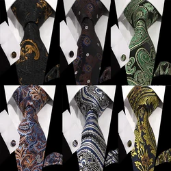 8.5cm Paisley Patterned Vintage Men's Tie Hanky Cufflinks Set Wedding Groom Business Formal New Model Handmade Necktie
