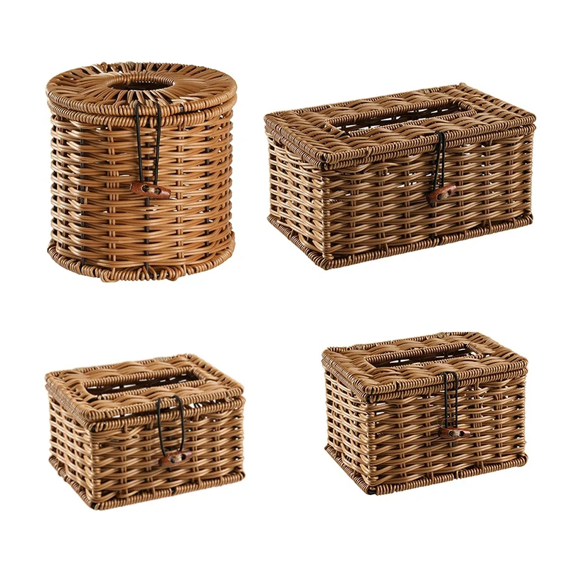 Imitated Rattan Draw Box Tissue Box Elegant Home Decoration Handmade Desktop Tissue Box Napkin Storage Box