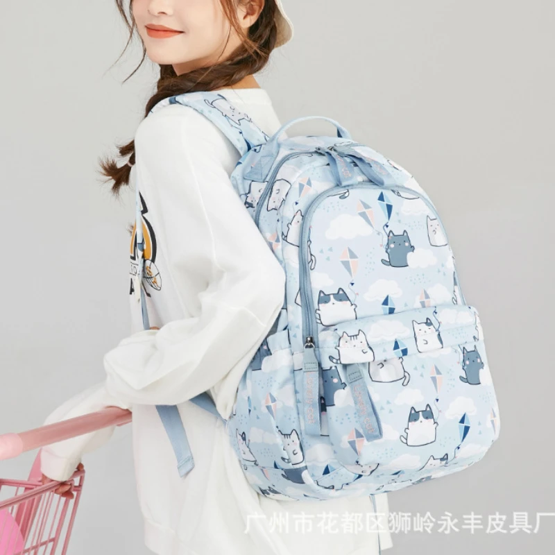 

Kawaii Cartoon Cat Printed Large Capacity College Style Backpacks Junior High School Students Girls School Travel Cute Schoolbag