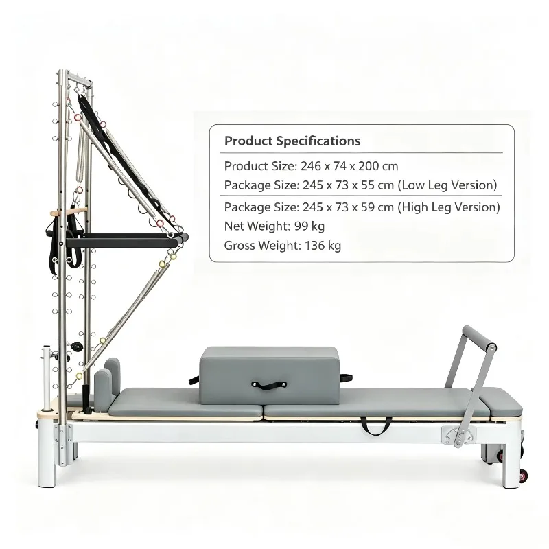 YTTIN Adjustable Health Aluminum Alloy Pilates Semi-High Reformer With Half Tower Germany Springs Microfiber Leather