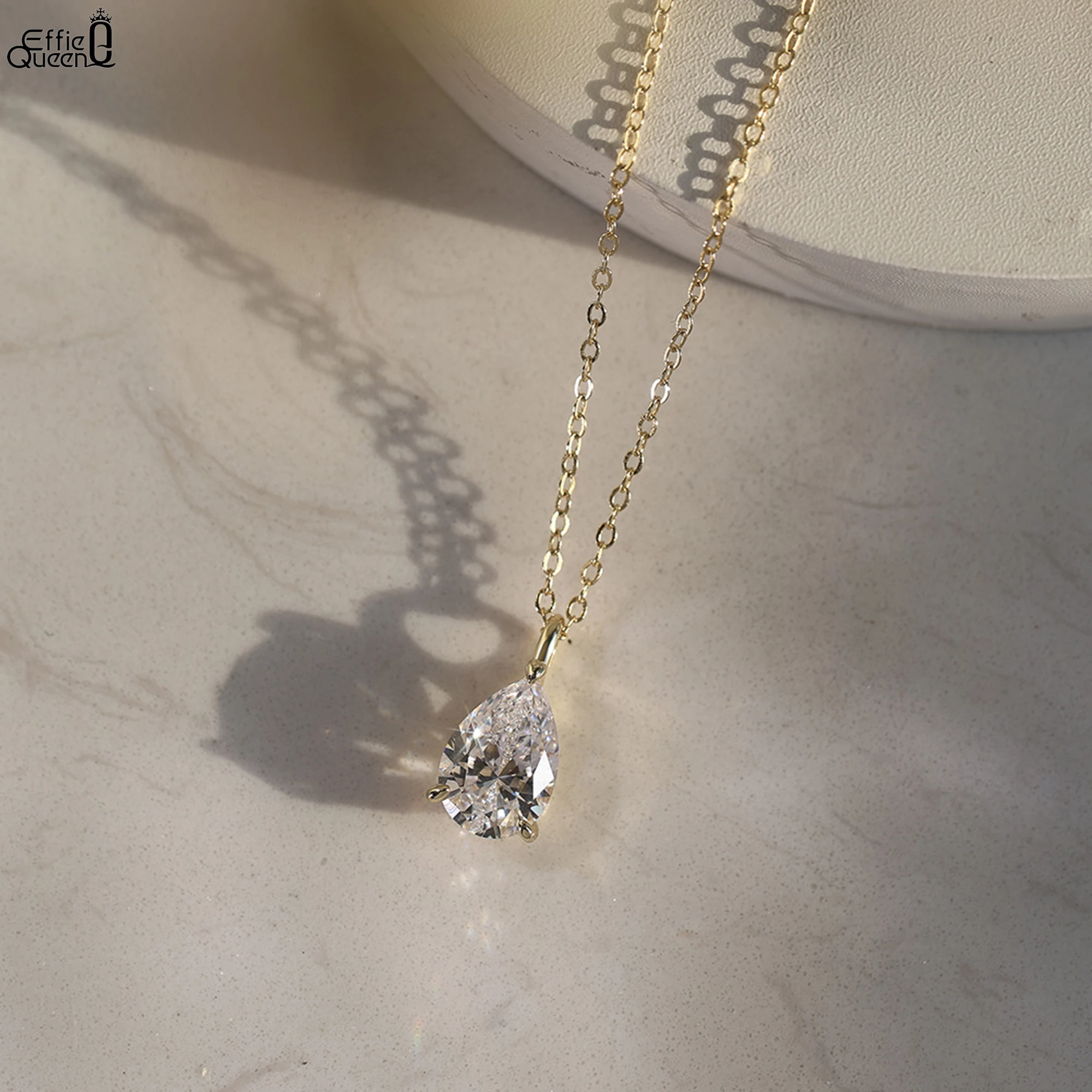 

EFFIE QUEEN 2025 Trend Necklace 925 Sterling Silver Necklace Featuring a Luxurious Water Drop Moissanite Pendant Jewelry MON02