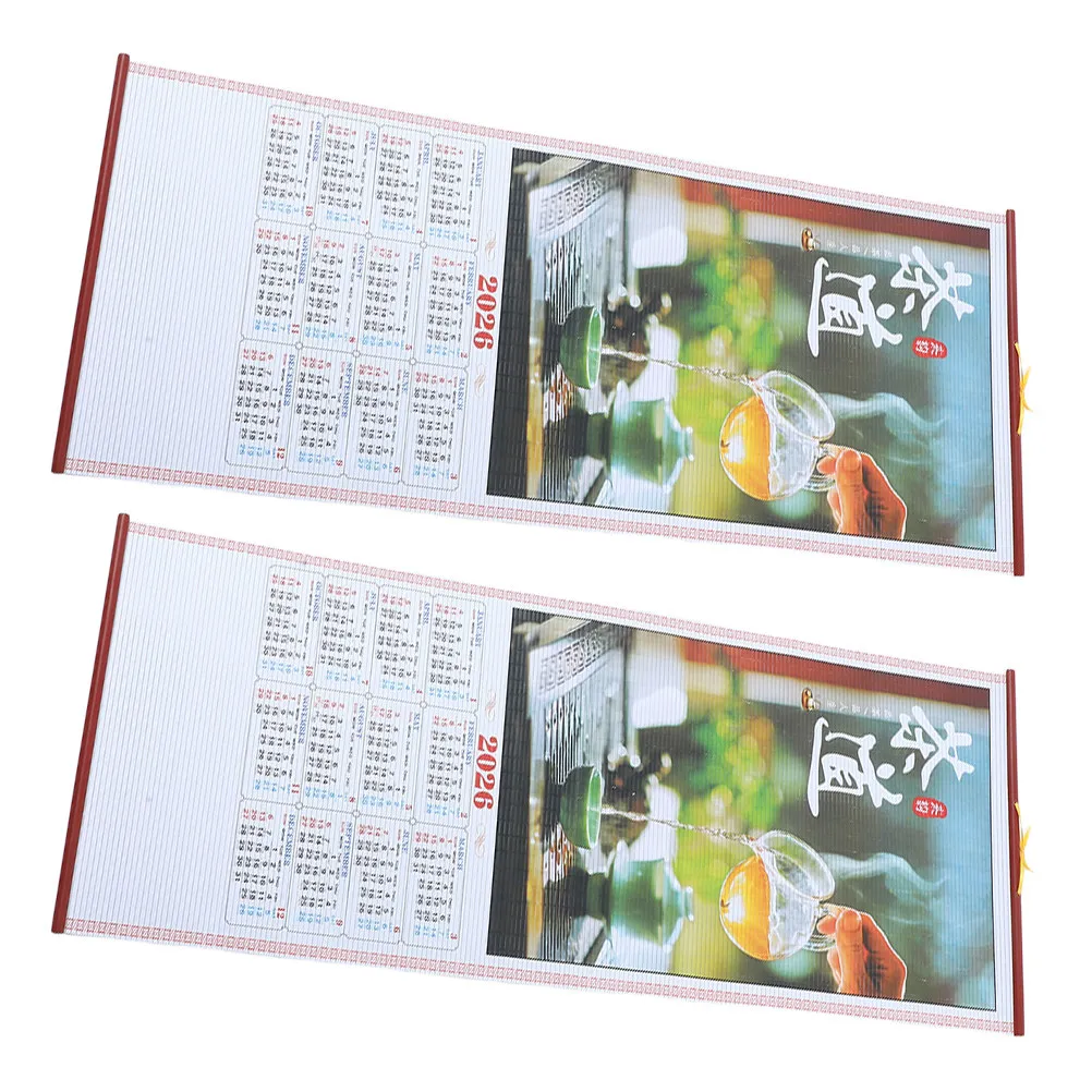 

2Pcs 2026 Chinese Wall Calendar Horse Year Lunar New Year Hanging Scroll Traditional Artistic Design Tearable Aesthetic Calendar