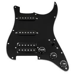 Musiclily Basic Pre-wired Loaded Standard ST-HSS Pickguard with Alnico 5 Magnet Pickup Set for ST Electric Guitar, 3Ply Black