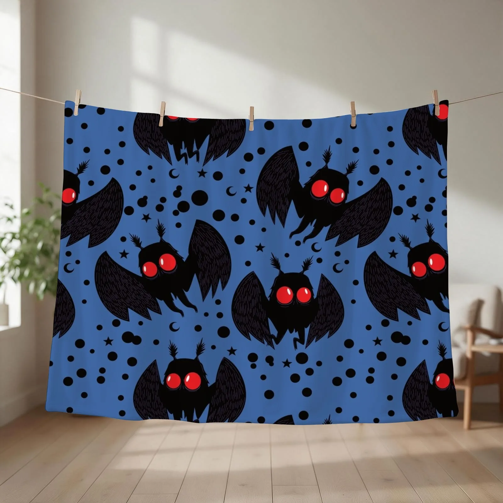 Mothman Dark Blue Night Throw Blanket couch cozy soft plush fuzzy picnic outdoor blanket
