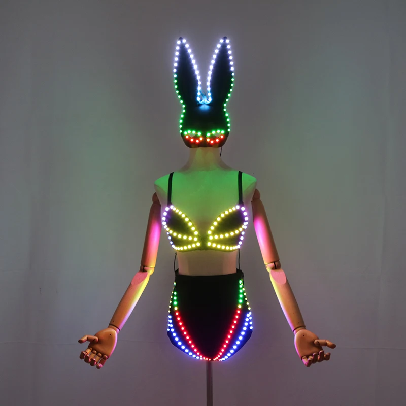 Pixel LED Lights, Bras, Lingerie, Sexy Women's Luminous Clothing, DJ Bikini, Nightclub Performance, Fluorescent Dance Costumes