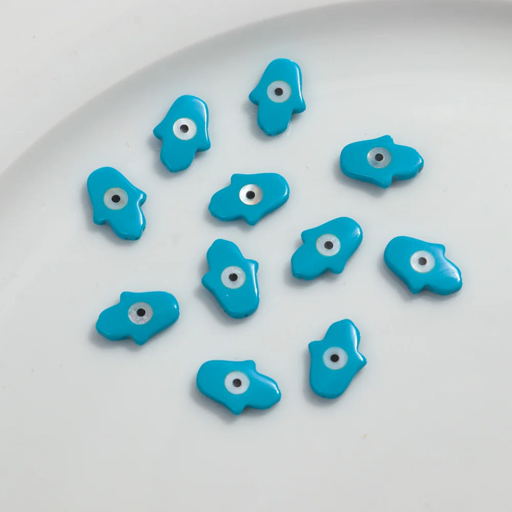 10Pcs/lot 10x14mm Blue Fatima's Hand Shape Natural Mother of Pearl Evil Eye Beads for Women Making DIY Jewelry Necklace Bracelet
