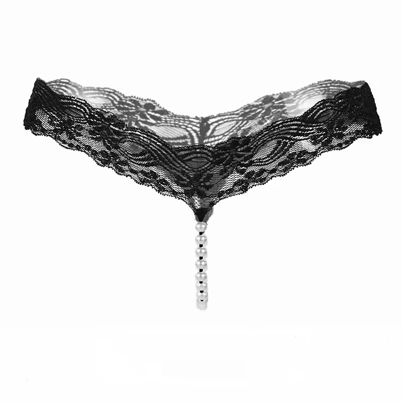 Women Brief Sexy Lace Massage Pearl G-String Erotic Thongs Solid Low Waist Underwear Drawers Personal Secrets Hot Wife Gift
