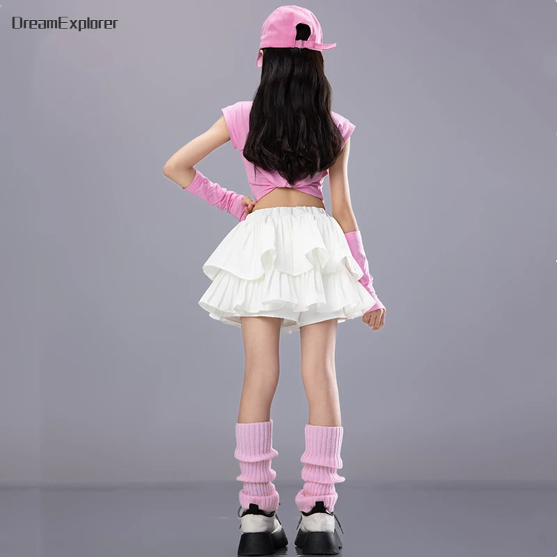 Hip Hop Girls Candy Color Crop Top Street Dance Tiered Skirts Kids Sweet Streetwear Child Jazz Cheerleader Costumes Clothes Sets