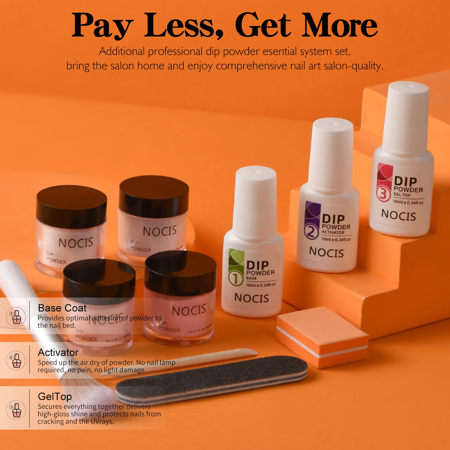 NOCIS Dip Nails Powder Kit Acrylic Dipping Powder Set with Base Top Coat Activator for French Nail Art Manicure Salon DIY Gift