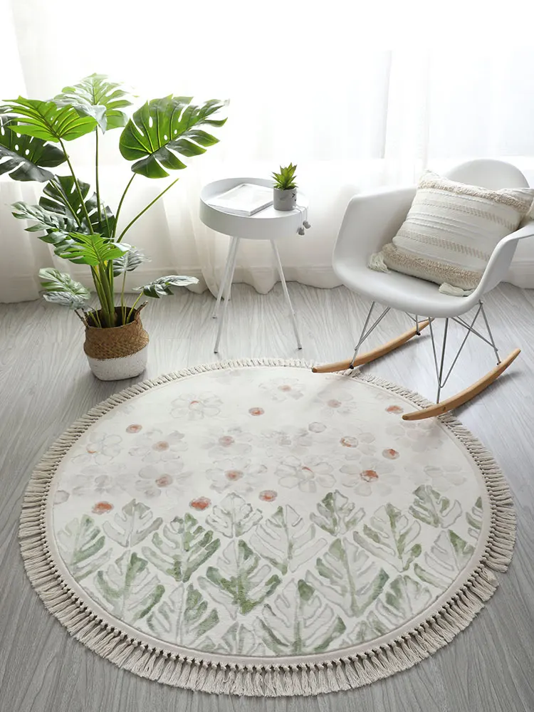 

Green Flower Tassel Round Rugs Living Room Home Decor Carpet Bedroom Girl Cloakroom Chair Area Rug Kids Play Crawling Tatami Mat