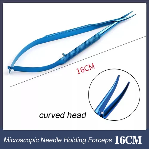 Imagen 2 del producto Porta agujas oftálmicas, alicates de sujeción sin cerradura, instrumento oftálmico de aleación de titanio, recto y curvo, 1 Uds.