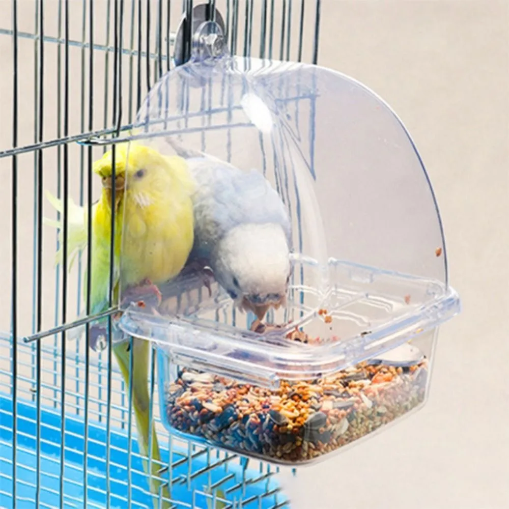 Bird Cage Feeder Transparent Durable Plastic Parrot Feeding Box Large Capacity Food Trough Splash-Proof Pet Container