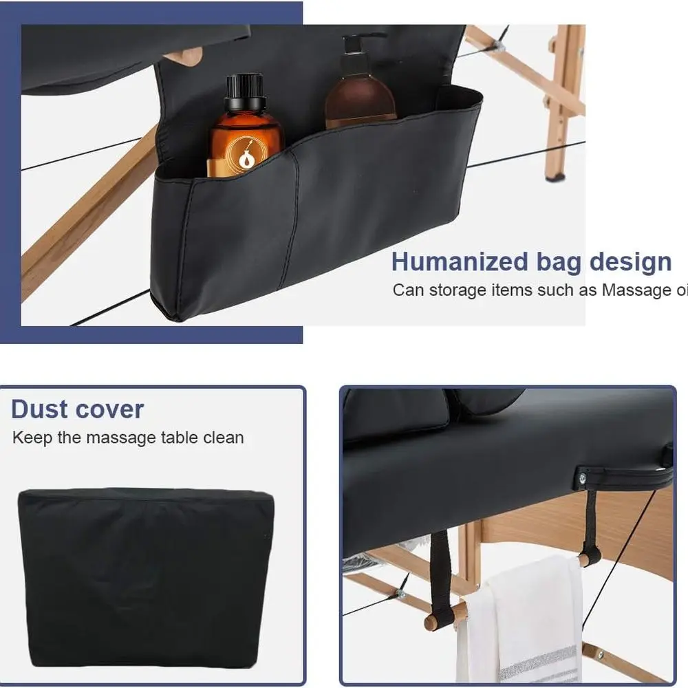 Lettino da massaggio portatile largo 28 con altezza regolabile, design pieghevole, porta asciugamani, custodia per olio e rinforzo semicircolare - Ideale