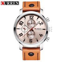CURREN 8192 Men's Quartz Watch Orange Silvery Fashion Creative Cool Leather Strap Wristwatch for Male Chronograph Not Available