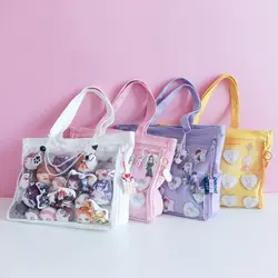 New Design Large Capacity Transparent Handbags Harajuku Canvas Satchels Bag Reusable Messenger Bag Women