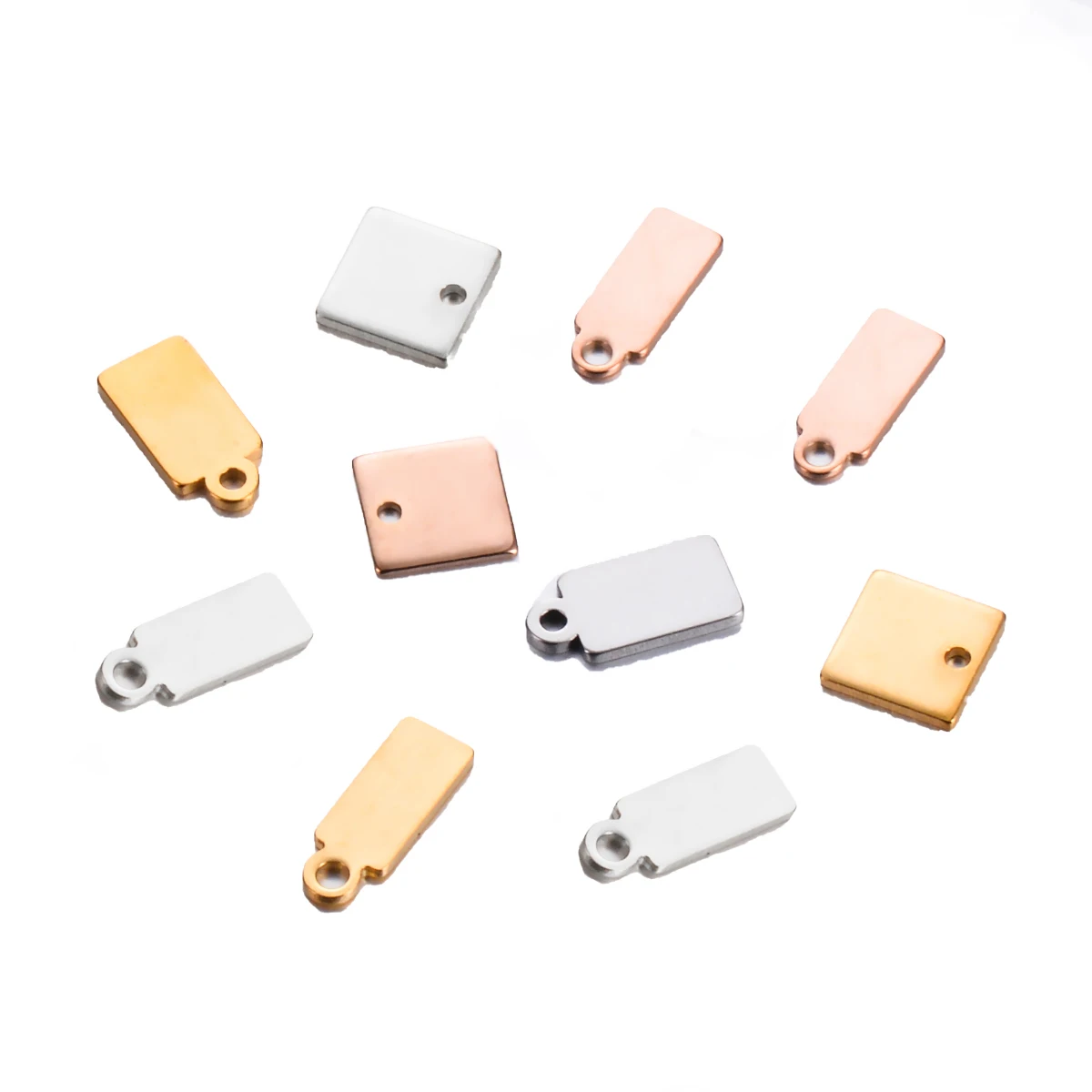 50pcs Silver Gold Rose Tone Stainless Steel Small Rectangle Tag for Logos DIY Charms Jewelry Finding Not Turn Off Color