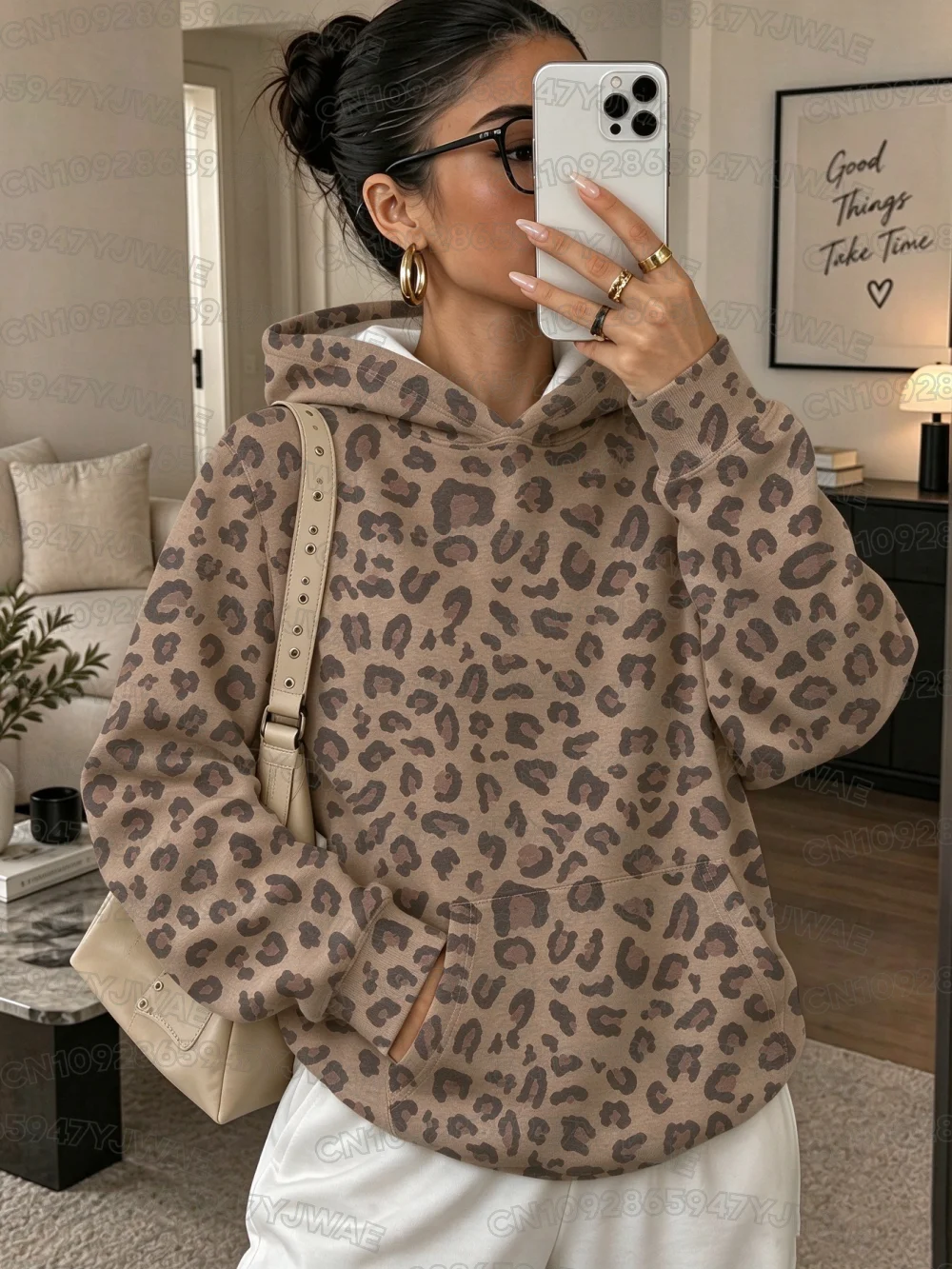 Autumn and Winter Women's Sweatshirt Leopard Print Graphic Hooded Hoodies Unisex Pullovers Hip Hop Men Hoodie Tops
