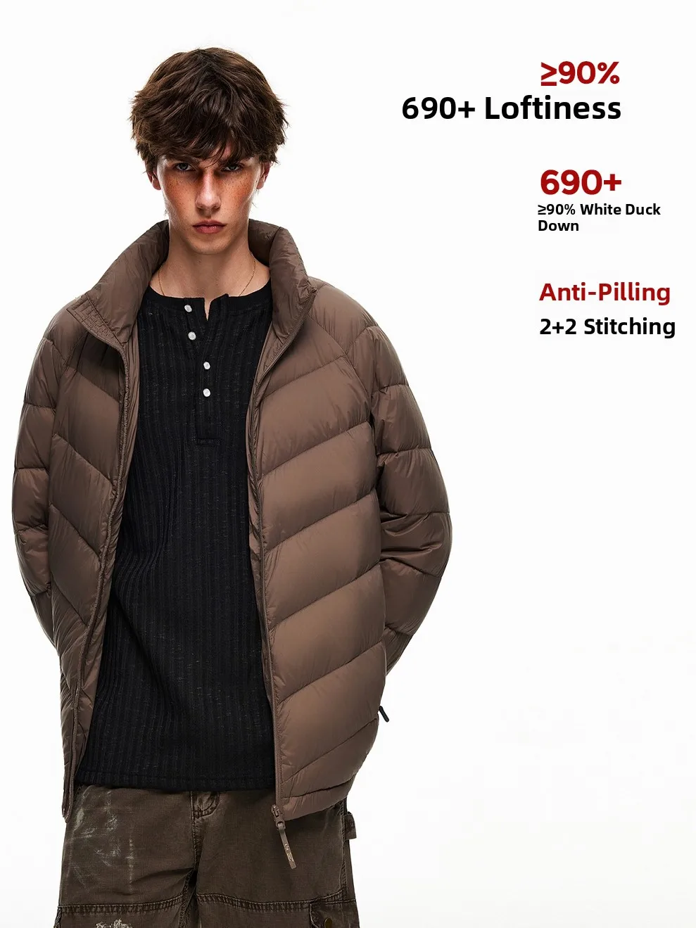 

Lightweight Padded Jaet Men's Stand Collar down Coat Thin Du Feather Warm Ci Casual Sle Zipper Closure ort Length