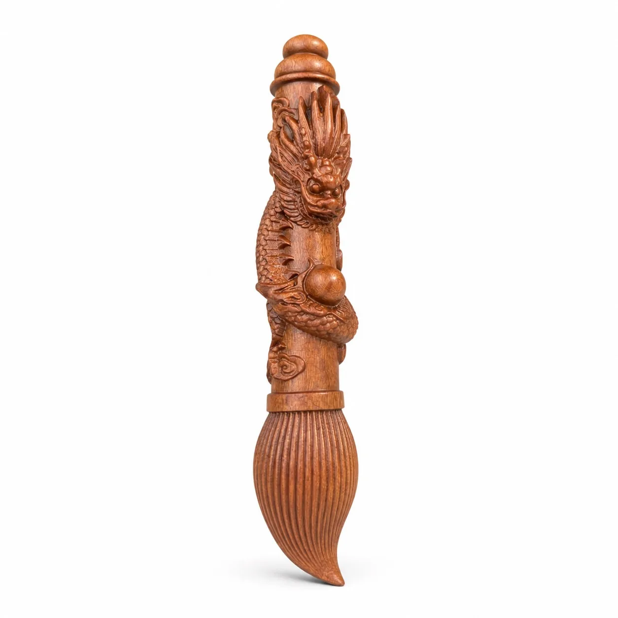 Hand Carved Lightning Struck Jujube Wood Dragon Scholar Pen Ornament for Traditional Chinese Feng Shui Office Desk Decor