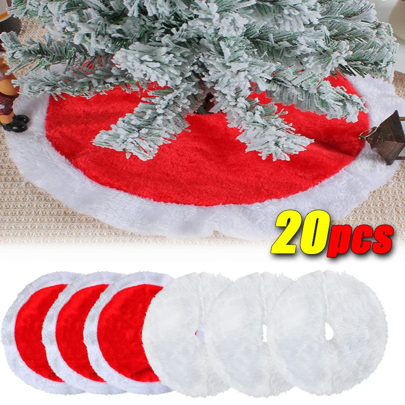 20PCS Christmas Tree Carpet Plush Christmas Tree Skirt Soft Thick Restaurant Decorations Christmas Tree Decorations