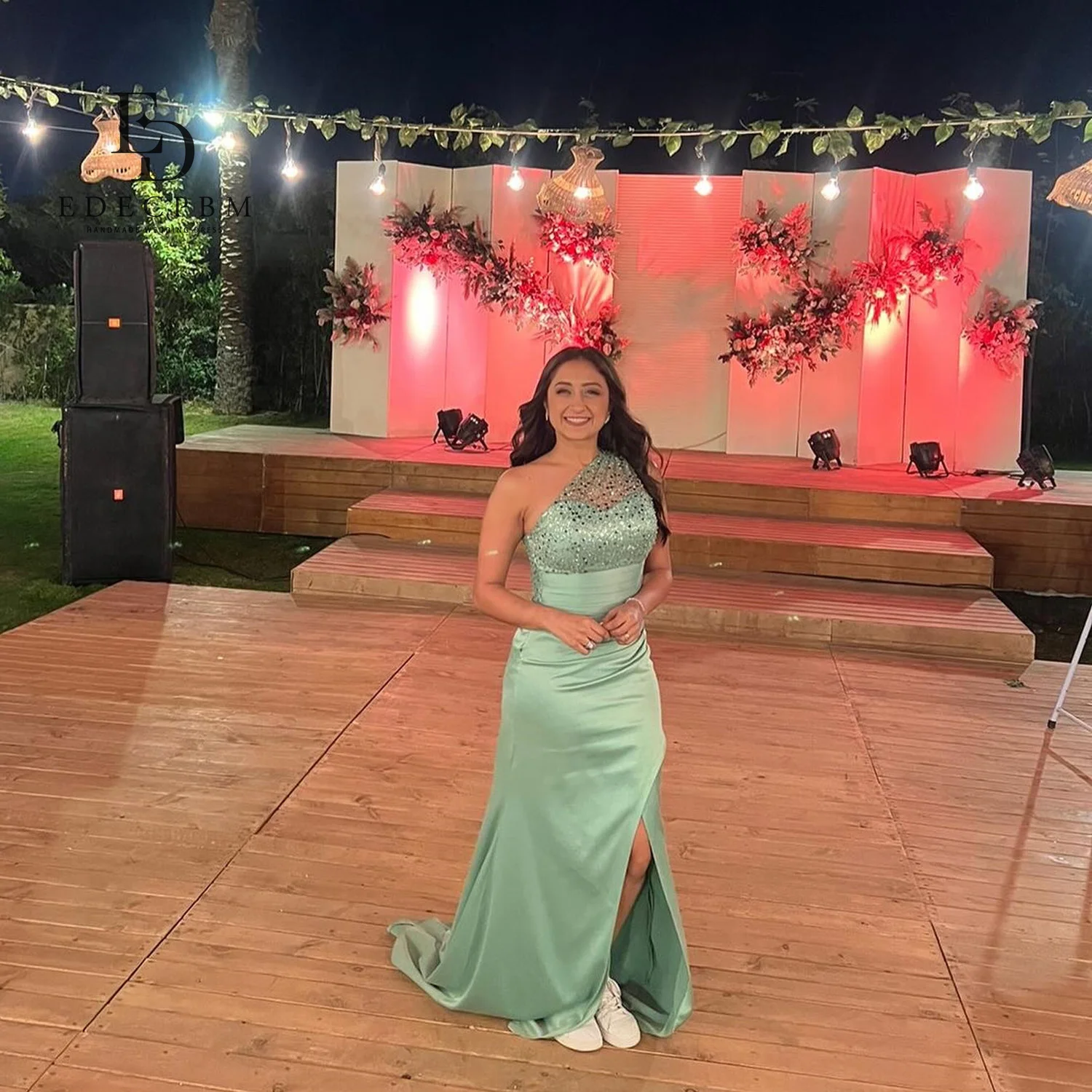 

EDECPBM Green Elegant Women's Dresses for Wedding Party Satin Customized Women's Evening Dress فساتين سهرة Vestidos De Festa