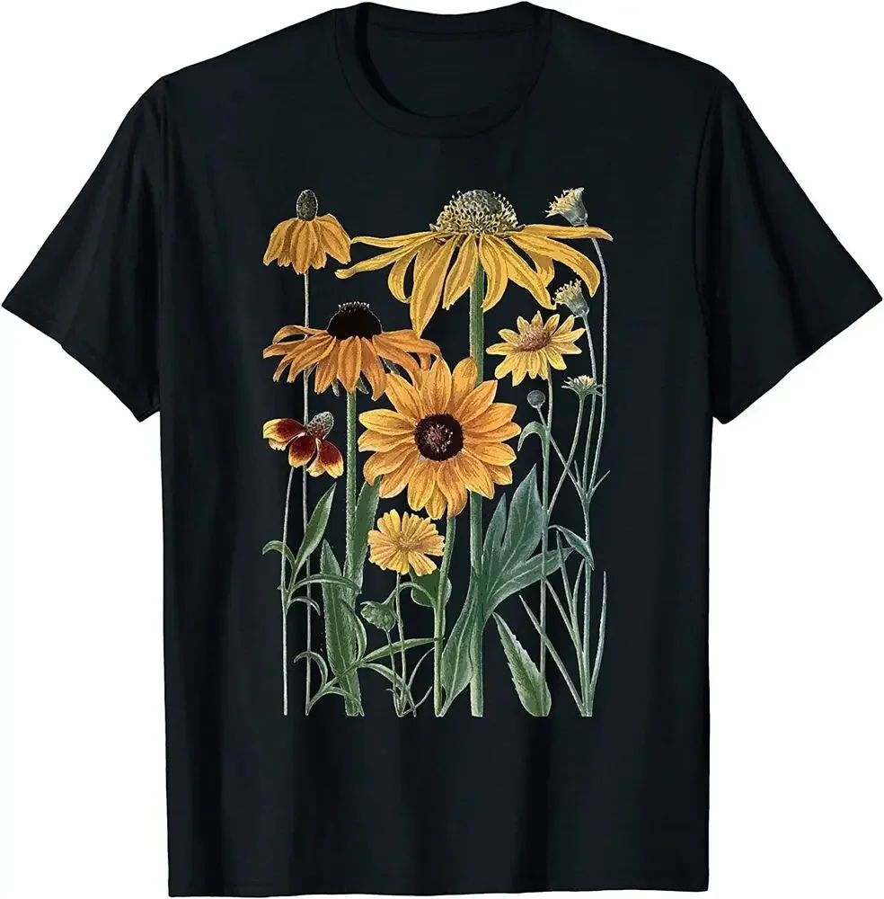 Sunflower Wildflower Vintage Botanical Plant Gardening T-Shirt Tees High Quality 100%Cotton Short Sleeve