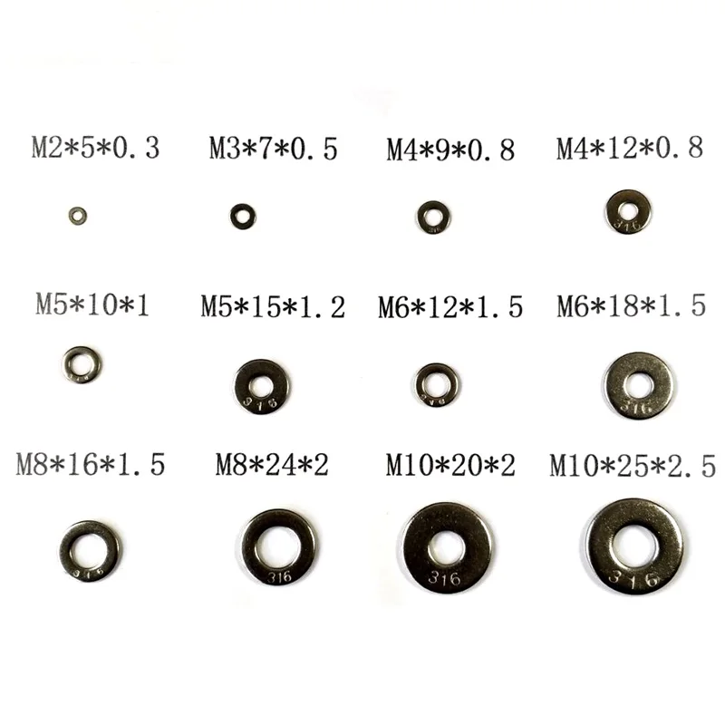 316 Stainless Steel Big Size Extra Large Flat Washers Oversize Pads Plain Gaskets Shim with 316 Stamp M2 M3 to M10 M20 M36 M39