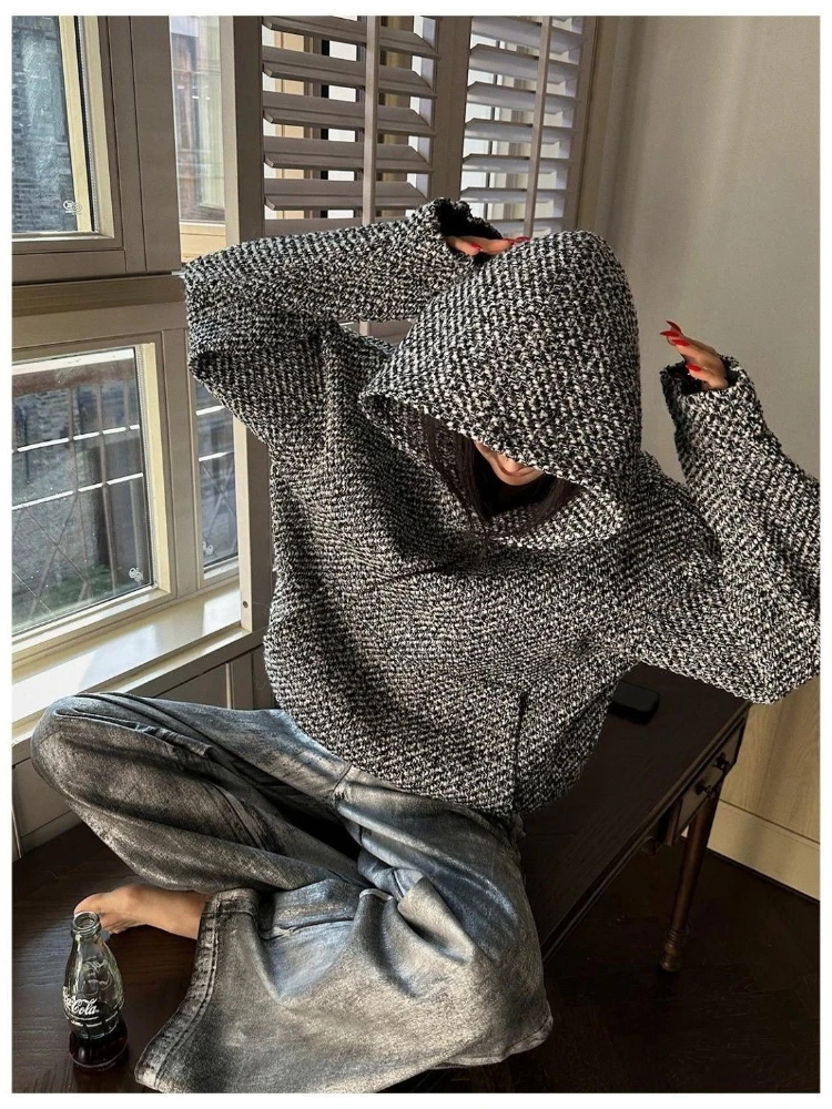 Y2k-Sudadera con capucha Vintage americana para mujer, ropa de calle de manga larga, sudadera informal de Color puro, estilo Retro Punk, moda de otoño 2025