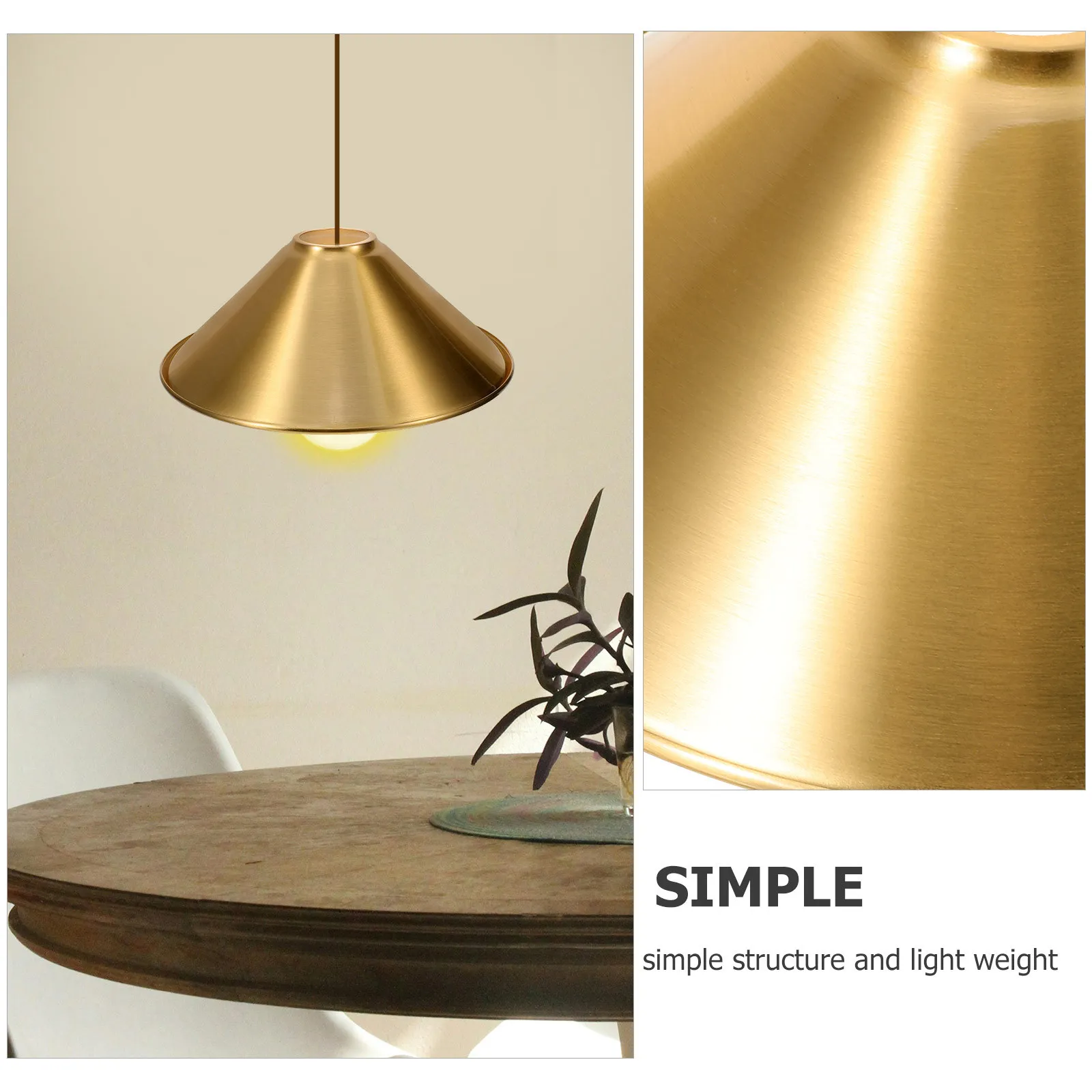 2Pcs Iron Lampshade Copper Plated Cone Shape for E27 Hanging Light Bedroom Kitchen Dining Room Metal Lamp Shade Cover