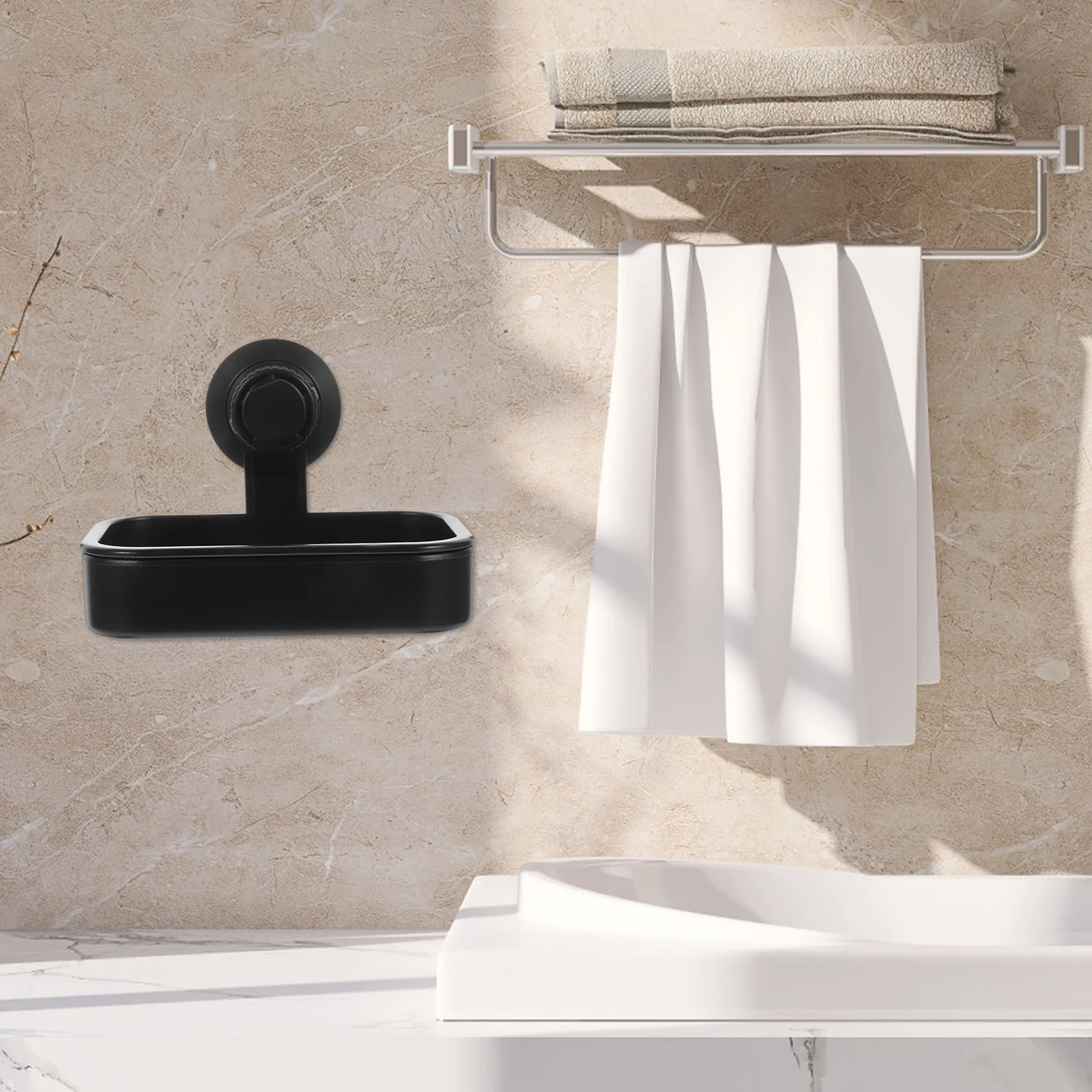 

Black Suction Cup Soap Dish Holder Wall Mounted Soap Saver Dispenser for Bathroom Shower Kitchen Sink No Drilling Damage