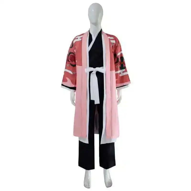

Max Cos Anime Kyoraku Shunsui Cosplay Costume Thousand-Year Blood War Pink Kimono Black Shinigami Attire Outfit Cloak Halloween