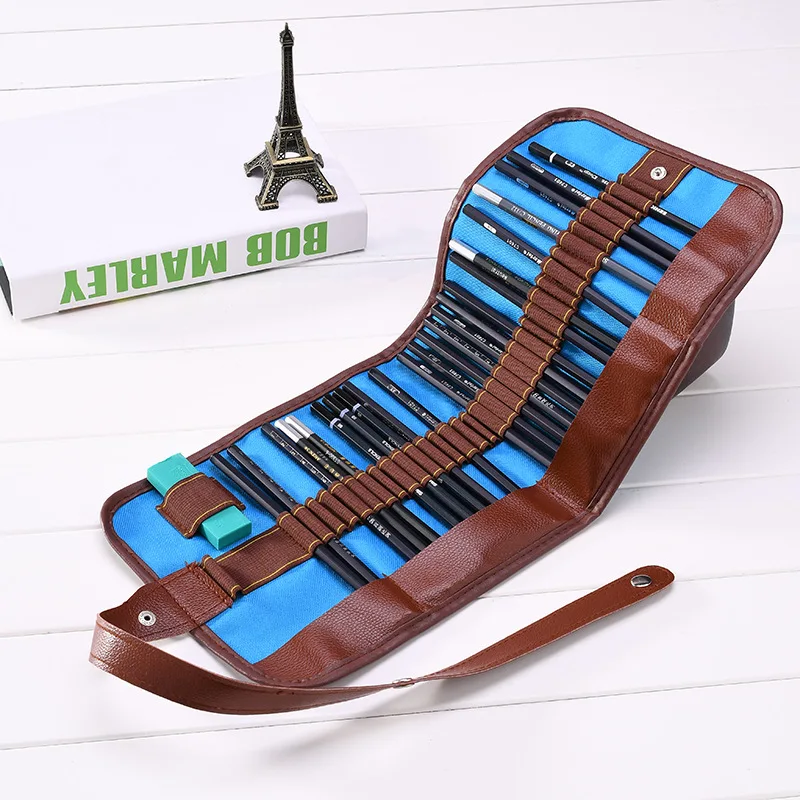 Ginflash 36 holes Portable Professional Sketch Pencil bag Pencil case Extender Eraser pencil case Cutter Drawing Set Bag